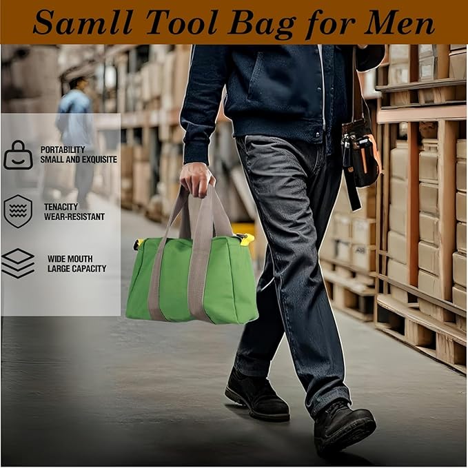 Canvas Wide Mouth Tool Bag, Large Capacity Tool Bags for Men, Portable Home Tool Organizer for Storage Handbag for Screwdrivers, Wrench, Plier, Nails, Pliers Repair Hand Tools (Green-20 Inch)