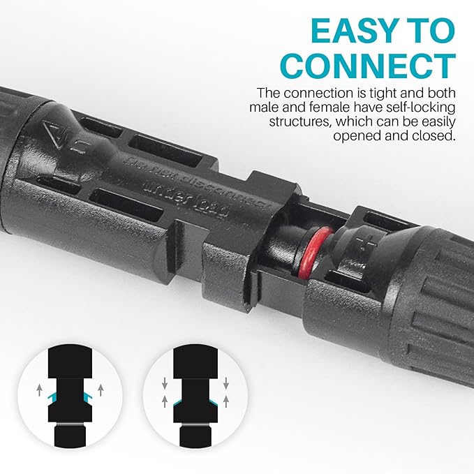 Solar Panel Connector 2 to 1 Y Branch Parallel Adapter, 30A 1000V 10AWG Tool-Free IP68 Waterproof Cable for Solar Panels (Y Branch, 2to1(1Pairs))