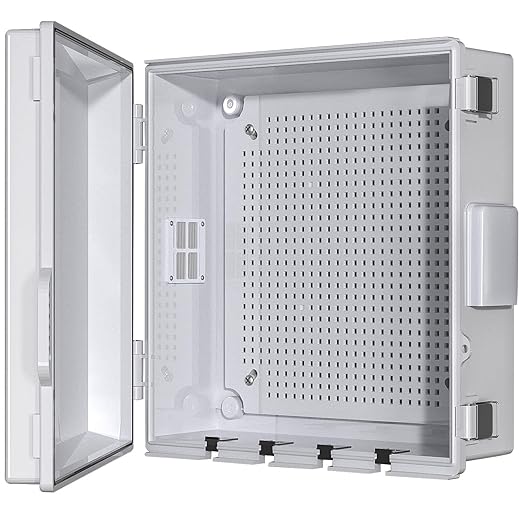 Electrical Junction Box, Ventilated Design, Cable Grommets, Indoor/Outdoor Use with Mounting Panel & Hinged Cover. Waterproof IP 65. (Grey Cover, 13"x13"x5.1")