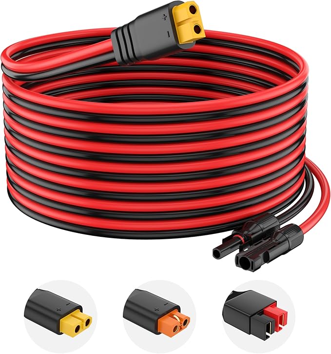 12AWG Solar Connector to XT60 Adapter Extension Cable Solar Panel to Potable Solar Power Generator/RV Foldable Solar Panel/Portable Power Station(35FT)