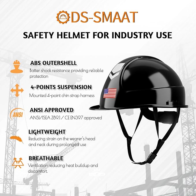 Reflective Safety Hard Hat with Visor,Vented Protection Construction Hard Hat,ANSI Z89.1& OSHA Approved Safety Helmet