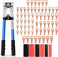 Battery Cable Lug Crimping Tool Kit for AWG 10-1/0 Electrical Lug Crimper with 64pcs Ring Terminals and 110pcs Heat Shrink Tubing