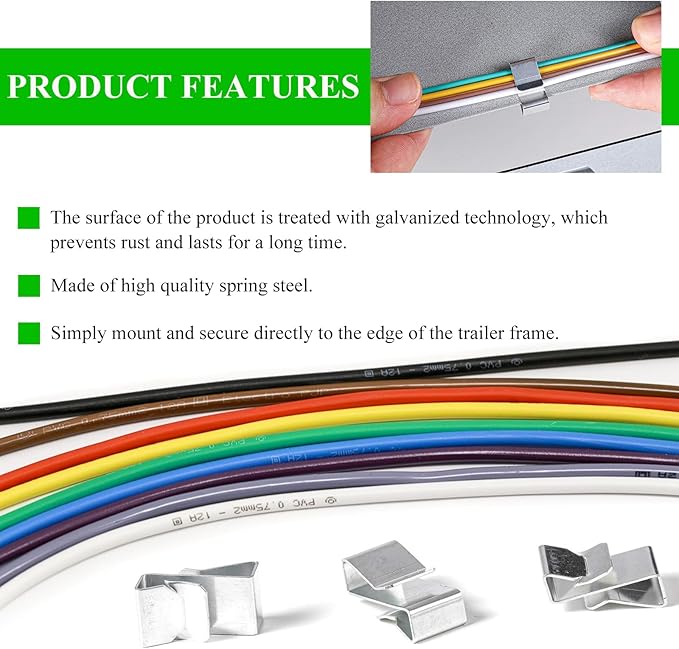 25 PCS Trailer Frame Wire Clips, 0.72"/18mm Steel Trailer Wiring Clips for Automotive Wires Management, Cable Organization for Boat Trailer, Fishing Boat, Car Accessories