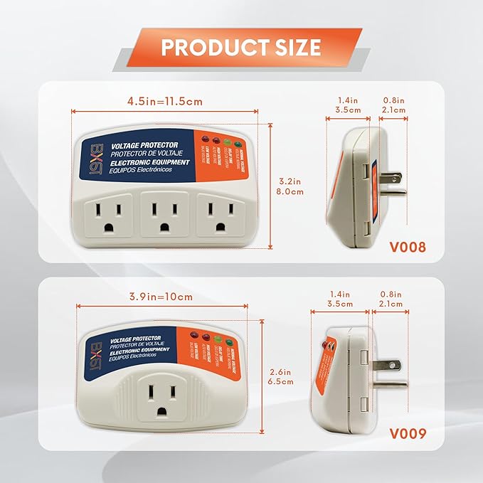 BXST Surge Protector 3 Outlet Power Voltage Protector for Home Protects Against High and Low Voltage Brownout Surge Protector for Refrigerator/TV/PC 15A, 120V, 1800W (1 Pack)