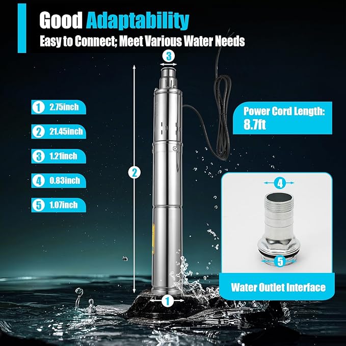 Solar Water Pump Deep Well DC 24V 370W w/Steel Submersible Pump Irrigation Garden,Solar Submersible Pump 65m