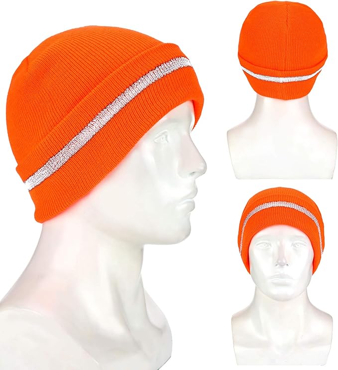 Geyoga 2 Pack Reflective Beanie Hat, High Visibility Knit Beanie with Reflective Strip, Night Running & Outdoor Work Safety