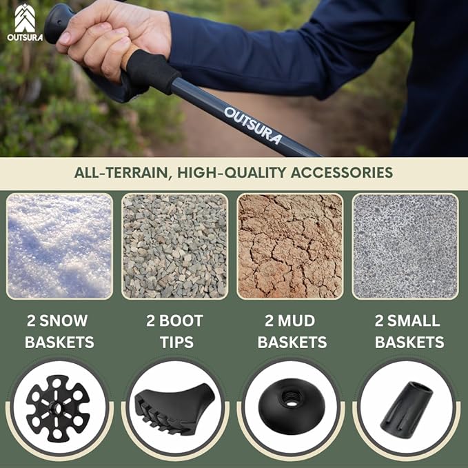 Outsura Carbon Fiber Hiking Stick 2 Pack – Professional Grade, Collapsible Trekking & Walking Sticks for Hiking