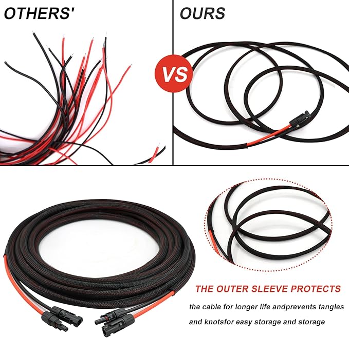 Twin Wire 60FT Solar Extension Cable - 10AWG (6mm²) Solar Panel Connector, with 6 Pairs-IP67-Male/Female Solar connectors for Outdoor Automotive RV Boat Marine Solar Panel- Black & Red