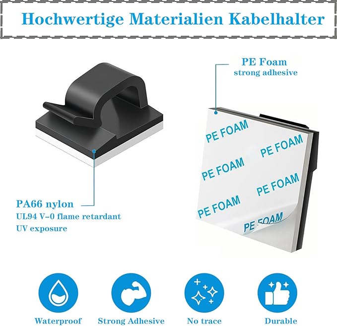 Adhesive Cable Management Wire Clips(Black 100 Pcs),Wires Clips Holders for Cords on wall,Outdoor Cable Clips,Suitable for Under Tables, Cars, Walls, televisions, Christmas Lights