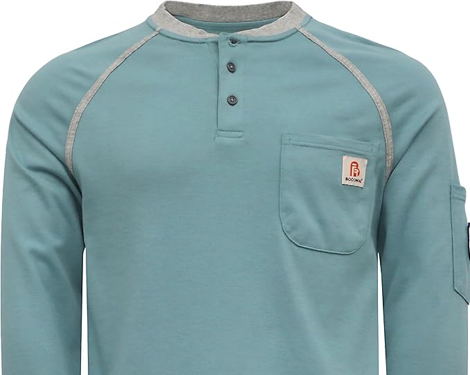 BOCOMAL FR Shirts 5.5oz Light Weight Henley and Short Sleeve Flame Resistant/Fire Retardant Clothing Shirt