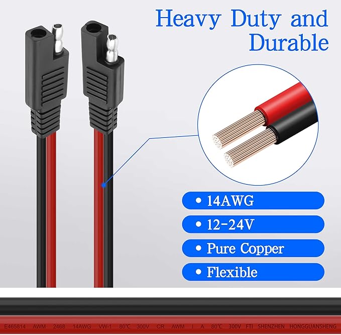 XMSJSIY SAE Extension Cable with ON/Off Switch 14AWG Solar Power Cable Wire Harness Quick Connect Wire 12V-24V SAE Connector for Solar Panel RV Motorcycle Camp Trailer - 2.5M/8.2FT
