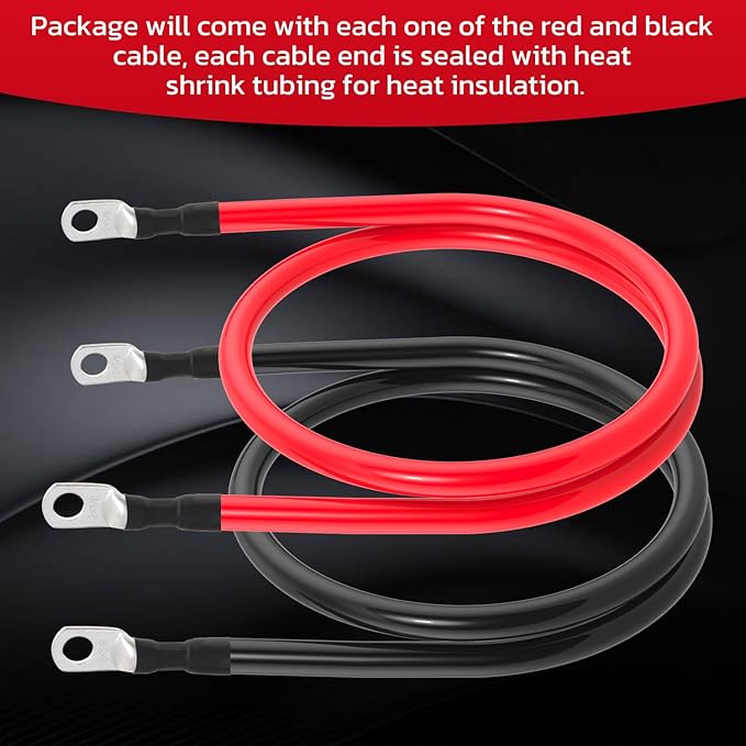 2 AWG Battery Cable 2AWG Gauge Battery Inverter Cables for Automotive Solar Marine Boat RV Car Motorcycle (2 AWG, 3FT, 3/8")