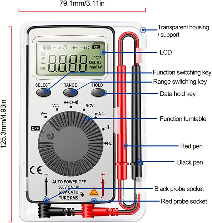 Digital Multimeter Auto-Ranging Voltmeter Tester Meter Voltage Meter Multifunctional Pocket Multi Tester with NCV- Contact Tester Electrical