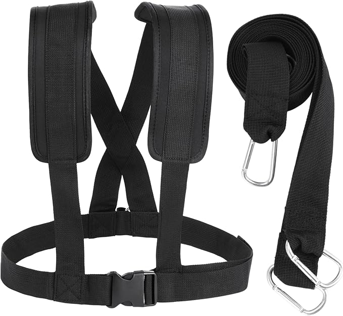 Sled Harness for Exercise, Physical Football Running Resistance Training Rope Kit Tire Pulling Harness Fitness Exercise Workout Assistance Equipment Trainer with Adjustable Padded Shoulder Strap