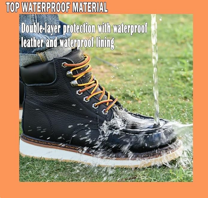 Work Boots for Men, 6" Soft Toe Wedge Sole Waterproof Safety Boots, Comfortable Construction Work Safety Shoes