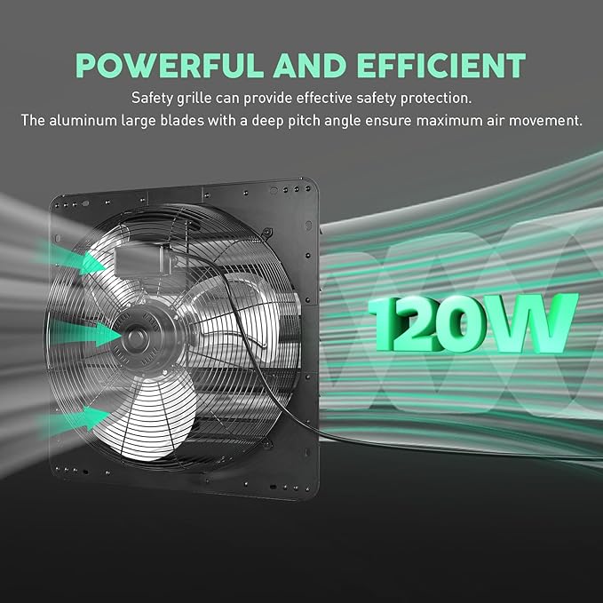 YOZON 20" Shutter Exhaust Fan with Speed Controller, Wall Mounted Wall Exhaust Fan, Automatic Shutter, High Speed, 3200CFM, Vent Fan for Garage, Greenhouse, Shed, Warehouse and Workshop - Black