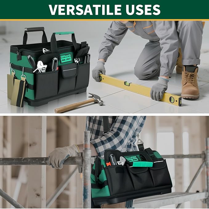 Tool Bag, 16 Inch Molded Bottom Toolbag, 18-Pocket Heavy Duty Portable Waterproof Toolbox, Soft Handle Tool Organizer for Mechanics, DIY, Valentines Day Gifts for Him Dad Men