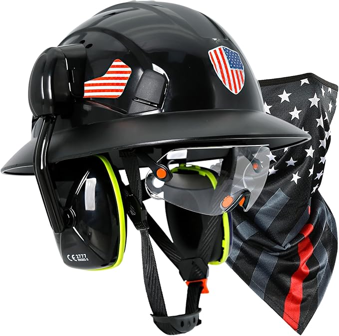 Full Brim Hard Hats Construction OSHA Approved with Visor-Vented Hard Hat with Neck Gaiter with Ear Loops,Safety Hard Hats for Men with Chin Strap ANSI Z89.1 Type 1 Class C,6-pt Suspension