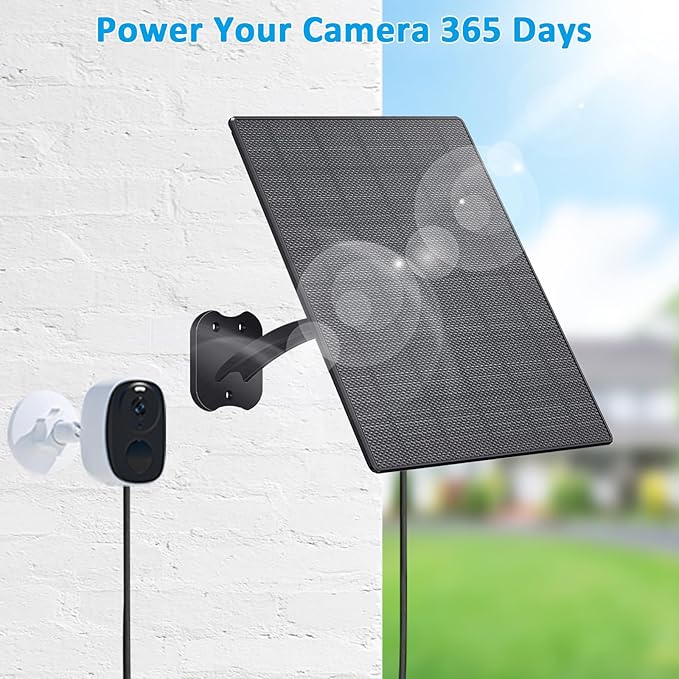 FUTUREZEN Solar Panel for Security Camera, 10W Solar Charger with DC 5.5x2.1mm, USB-C & Micro USB Port, IP66 Waterproof, 360° Adjustable Mount, 7.2FT Cable, Black