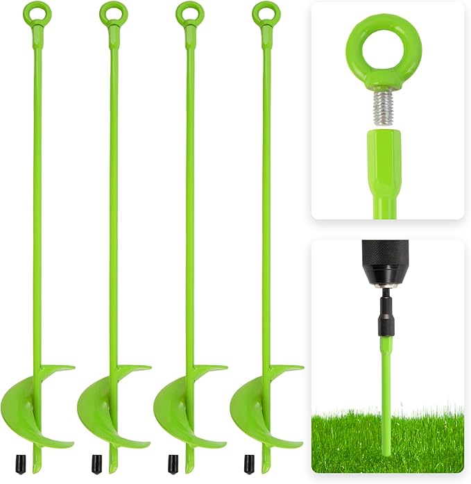 MAZING Ground Anchor Kit 18 Inch Long, 4PC Heavy Duty Spiral Blade Earth Anchors Kit Screw in, Auger Stake for Camping Tent, Trampoline, Canopies, Carport, Swing Set, Securing Animals, Sheds