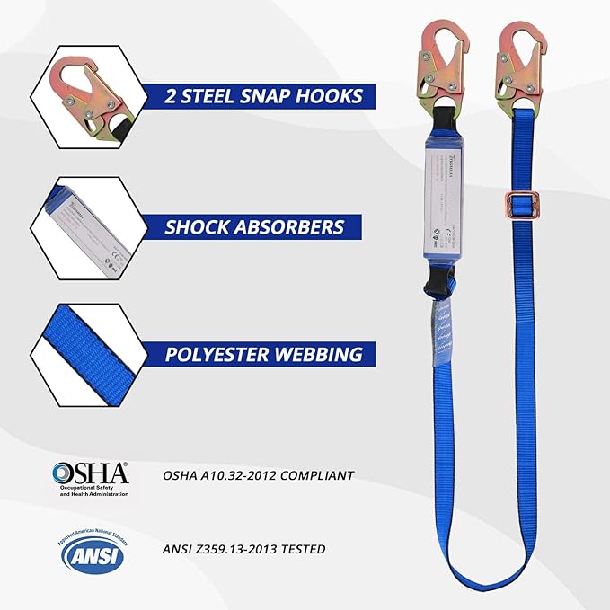 TRSMIMA Safety Harness Fall Protection - Roofing Full Body Construction Lanyard Kit Men Fall Arrest Work Tree Climbing Roofer D-ring ANSI