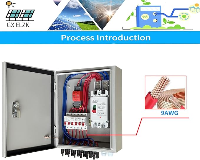 Solar Combiner Box 6 Strings 150A DC Main Circuit Breaker with Power Surge and 25A Circuit Breaker This PV Combiner Box is Suitable for On/Off-Grid Solar Power