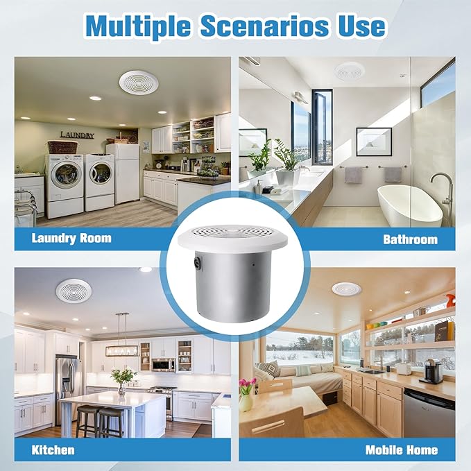 V2262-50 7 Inch Bathroom Exhaust Fan, 50 CFM Ceiling Exhaust Fan for 8" Rough-in Opening, 1.0 Sones Quiet Effective Ventilation for Bathroom, Kitchen, Laundry Room, Mobile Home