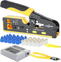 RJ45 Crimp Tool Kit Pass Through Ethernet Crimper Kit Cat5 Cat6 Cat7 Crimping Tool Kit,All-in-One Stripping Cutting Crimping Tool for RJ11/RJ12 Standard,RJ45 Pass Through Connectors