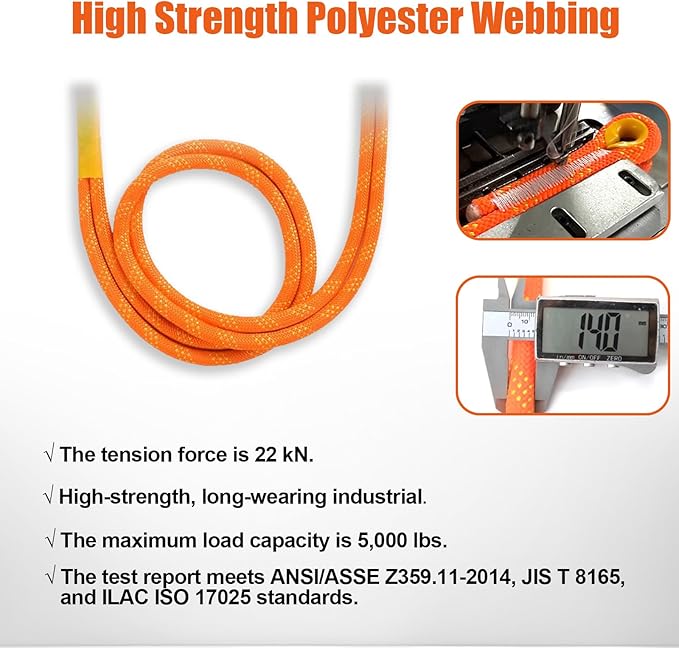 Safety Harness Fall Protection Kit,INTERNAL Shock Absorbing Landyard&Hook Full Body Safety Harness for Construction,Roofing Work Harnesses,OSHA/ANSI Compliant(Orange)