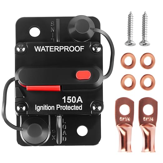 Circuit Breaker DC 12V-48V Fuse Manual Reset for Boat Trolling Motor Marine ATV Trailer Vehicles Stereo Audio Electronic Battery Solar System Protection (150Amp)