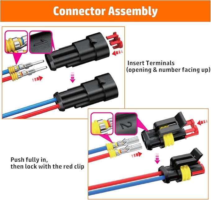 PEBA Crimping Tool and Waterproof Automotive Connectors Kit, 1/2/3/4-Pin Automotive Electrical Male/Female Connector Plug and Ratchet Crimper Tool AWG 22-14, for Cars, Motorcycles & Boats