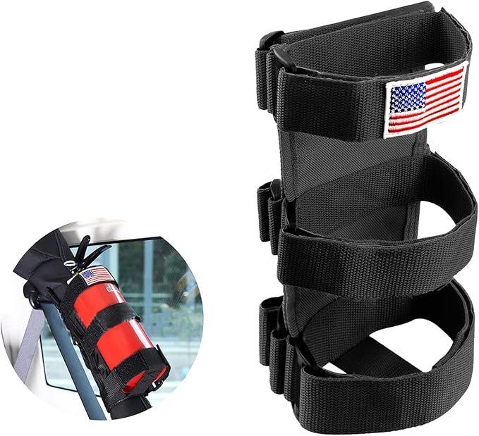 Ziciner Fire Extinguisher Holder 2.5-3LB Adjustable Roll Bar, American Flag Pattern Extinguishers Strap Bartact, Universal Car Accessories for Cars, SUVs, Trucks, and More (Black)