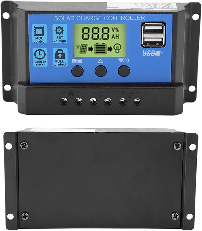 PWM Solar Charge Controller 12V/24V 20A LCD Display USB Port Solar Panel Battery Regulator Overload Protection for Street Light (YJSS-20A)