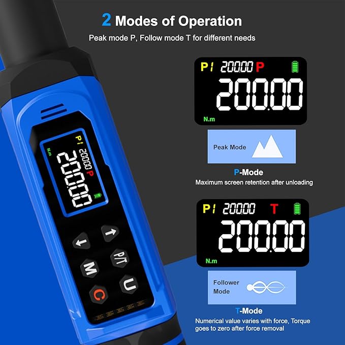 1/2" Digital Torque Wrench 2.2-147.5 Ft.lb/ 3-200 Nm， Digital Electronic Torque Wrench ±1% Accuracy, 5 Units LCD Screen with Buzzer & LED Alarm for Cars,Motorcycles,Bicycle