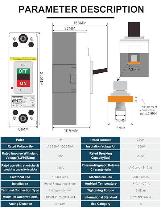 DIHOOL 300 Amp Heavy Duty Battery Disconnect Switch, DC Circuit Breaker for Boat Trolling Motor Marine ATV Trailer