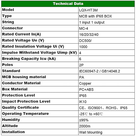 Solar DC Disconnect Switch 40 Amp 500V DC Miniature Circuit Breaker with IP65 Waterproof Box for Outdoor PV Stystem, Rv and Solar Panel