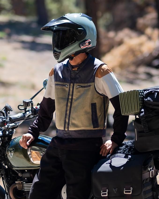 First Mfg Co Lowrider Mens Motorcycle Biker Riding Armor Club Style Black Leather, Twill, Moto Mesh, Perforated Vest