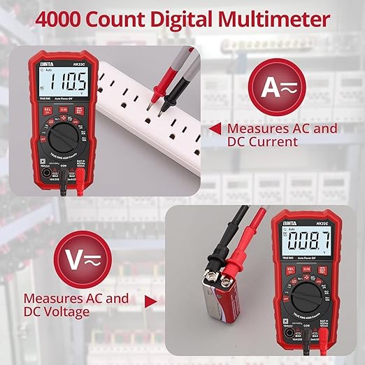 BINTA Digital Multimeter 4000 Counts TRMS NCV Auto-Ranging Voltmeter Multimeter Tester | AC/DC Current Voltage Meter | Measures Voltage, Resistance, Capacitance, Duty Ratio, Continuity for Automotive