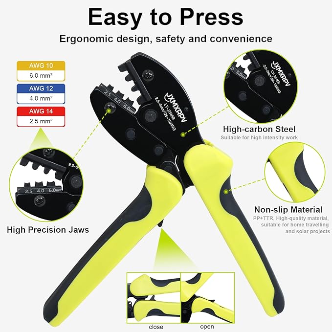 Solar Crimper Stripper Tool Kit for Solar Panel,with 12 Pairs Solar Connectors,2 PCS Spanner Wrench