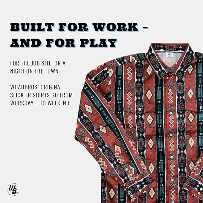 WoahBros FR Shirts for Men, 8oz Midweight Flame Resistant Welding Shirt, 100% Cotton, Pearl Snap Buttons - CAT2/NFPA2112