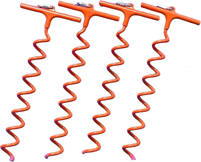 in-N-Out Spiral Ground Anchors - Heavy Duty Screw in Ground Stakes - Corkscrew Earth Anchor Kits- for Canopies, Soccer Goals, Trampolines, Tents, Tarps, Trees and Dog Tie Out