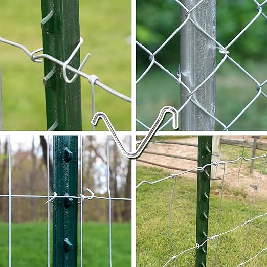 T Post Clips 300Pcs T-Post Fence Wire Tensioner with 2 Pack Fence Wire Twister Galvanized Steel Fence Clips for Barbed Wire Securing Wire Park Fence Garden Convenient Pre-Cut Wire Ties