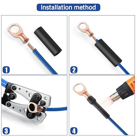 XHF 10PCS 4 AWG-1/2 Heavy Duty Battery Lugs with 3:1 Heat Shrink Tubing, Ring Terminals Battery Cable Ends Copper Eyelets Electrical Battery Connectors