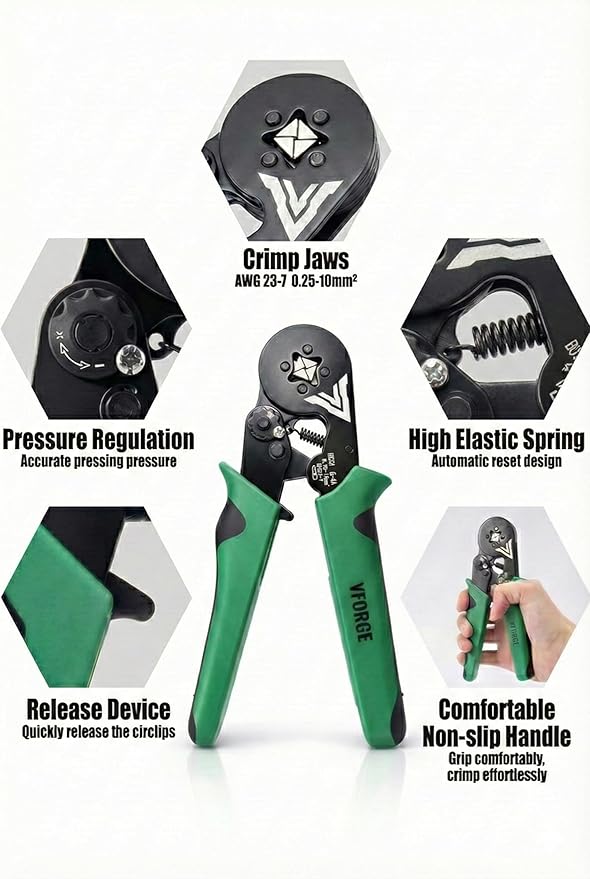 Ferrule Crimping Tool Kit - with 1200PCS Wire Connectors - AWG23-7 Self-adjustable Ratchet Wire Crimping Tool Kit Crimper Plier Set