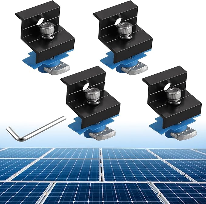 Anbte 4pcs Solar Panel End Clamp for Standard Unistrut, Aluminum 30mm/35mm Solar Panel Brackets with Nuts Bolts, Solar Panel Mounting Kit for Metal Roof, Tin Roof, Flat Roof, Sheet Roof, Black