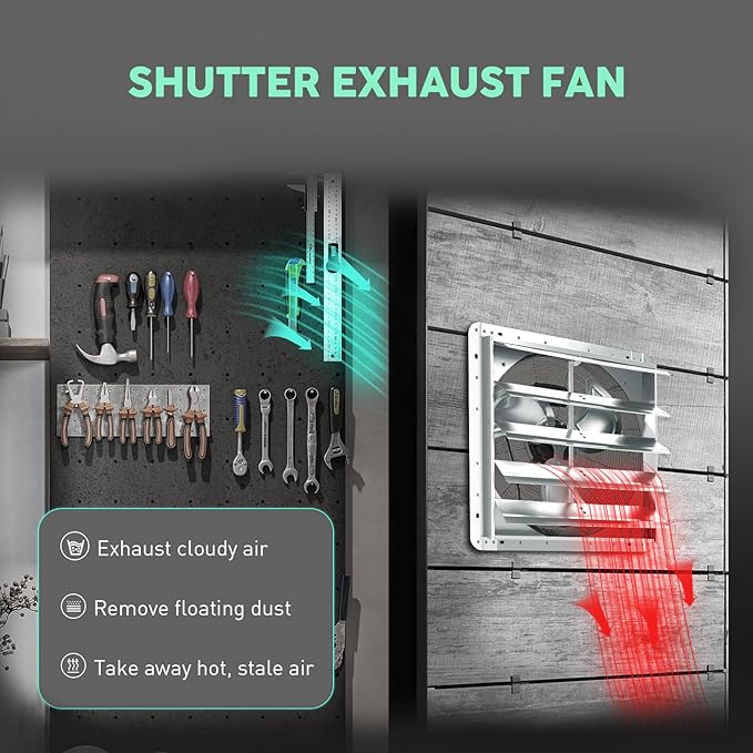 YOZON 20" Shutter Exhaust Fan with Speed Controller, Wall Mounted Wall Exhaust Fan, Automatic Shutter, High Speed, 3200CFM, Vent Fan for Garage, Greenhouse, Shed, Warehouse and Workshop - Silver