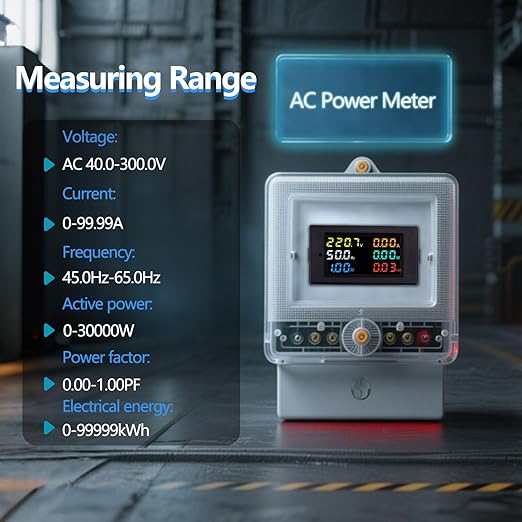 AC Power Meter, 40-300V 100A Digital Multimeter with Color LCD Display, Voltage Current Power Factor Frequency Energy Monitor, Ammeter Voltmeter Tester for 110V/220V, Volt Amp Watt Detector Panel