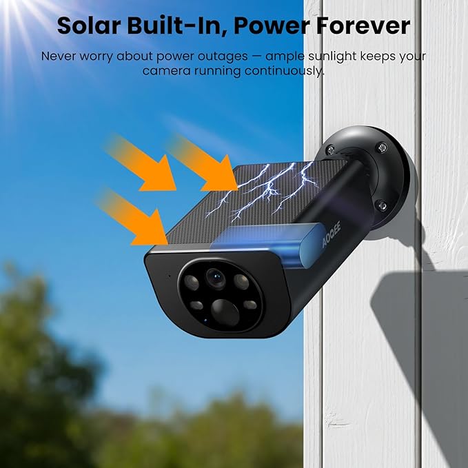 Cameras for Home Security-2.4G WiFi Battery Powered Security Cameras Wireless Outdoor with Built-in Solar Panel, 2K Color Night Vision, 2-Way Talk, TF Card&Optional Cloud Storage, S1 1P Black