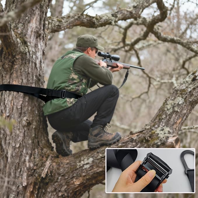 Hunting Safety Harness Tree Strap, Fall Protection Tree Stand Harness Strap, Nylon Belt with Adjustable Metal Buckle for Easy Use