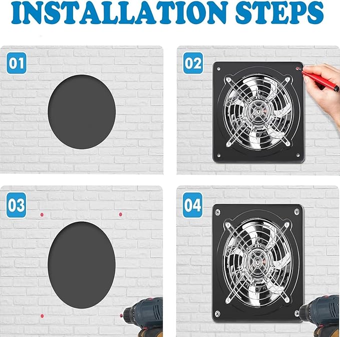 8 Inch Exhaust Fan Metal Ventilation Fan With Switch Window And Wall Mounted Extractor Warehouse Fan With Check Valve For Kitchen, Attic, Garage(Black)